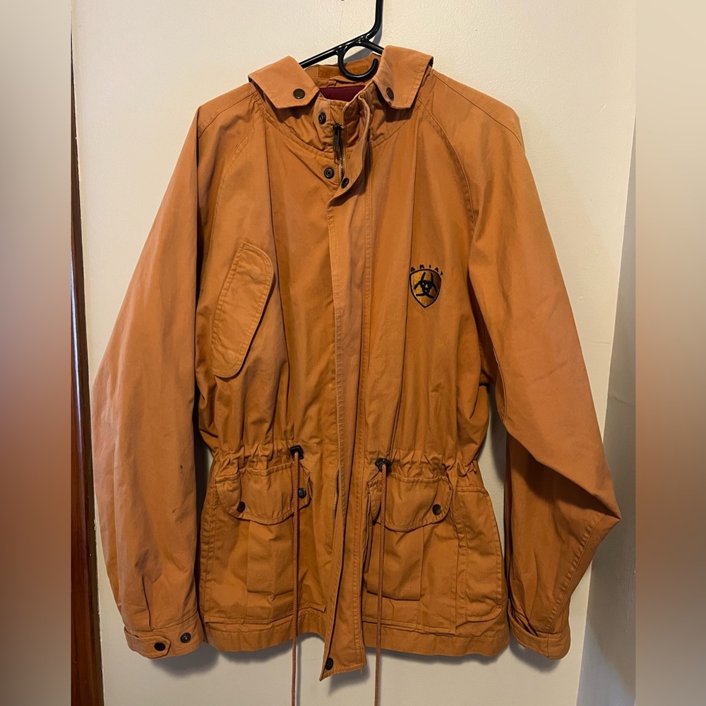 Vintage Ariat Heaveyweight Canvas Jacket Women's Large Tan Zip Chore Barn Farm